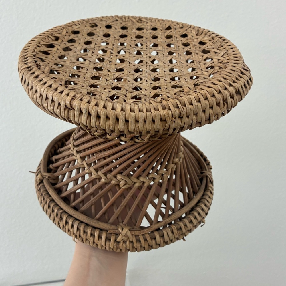 Vintage Boho Cane Wicker Plant Stand